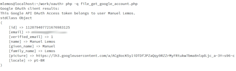 Google OAuth client results from the console